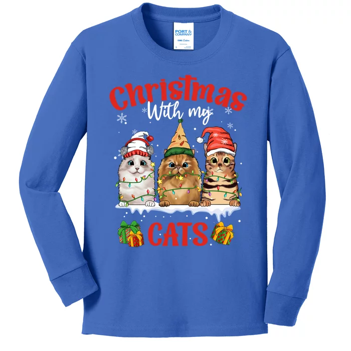 Feline Meowy Cat Lover Christmas With My Cats Gift Kids Long Sleeve Shirt