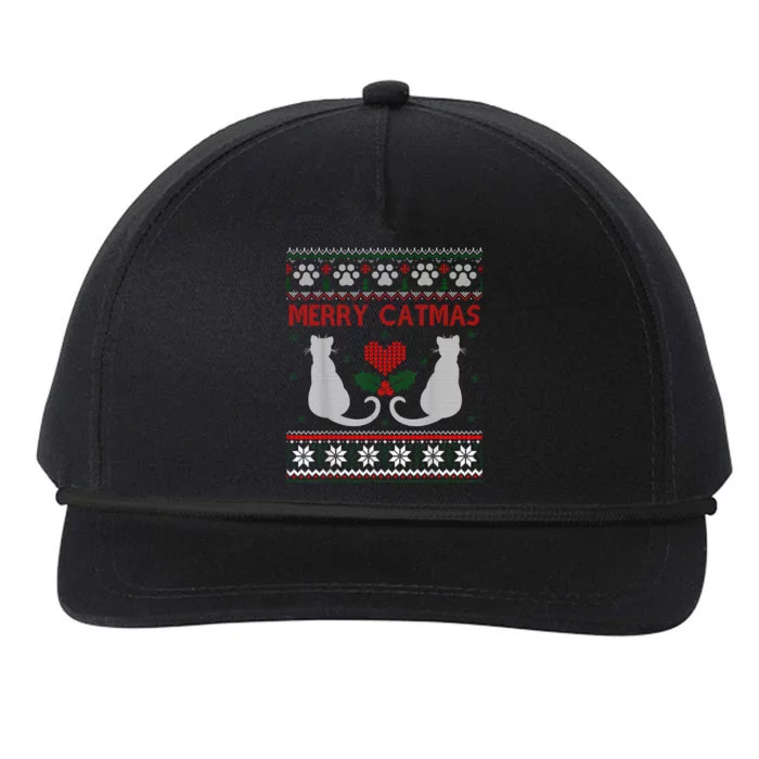 Funny Merry Catmas Ugly Christmas Sweater Snapback Five-Panel Rope Hat