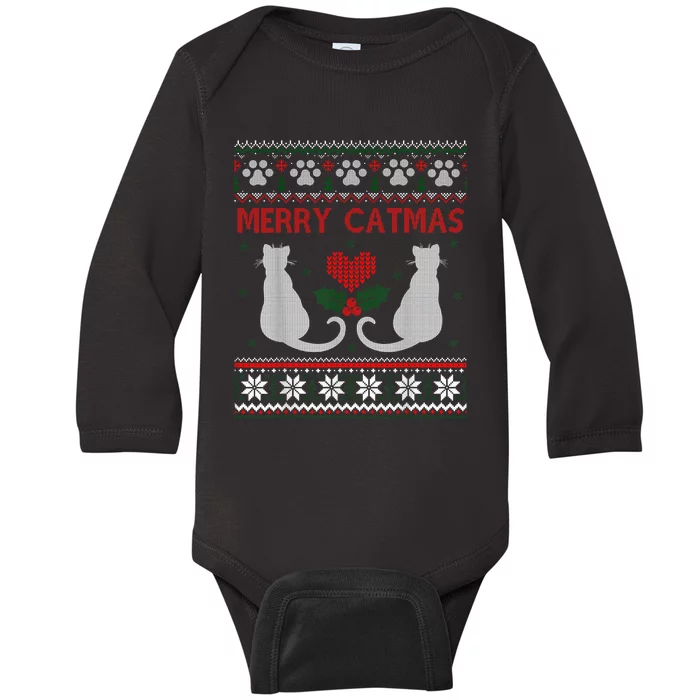 Funny Merry Catmas Ugly Christmas Sweater Baby Long Sleeve Bodysuit