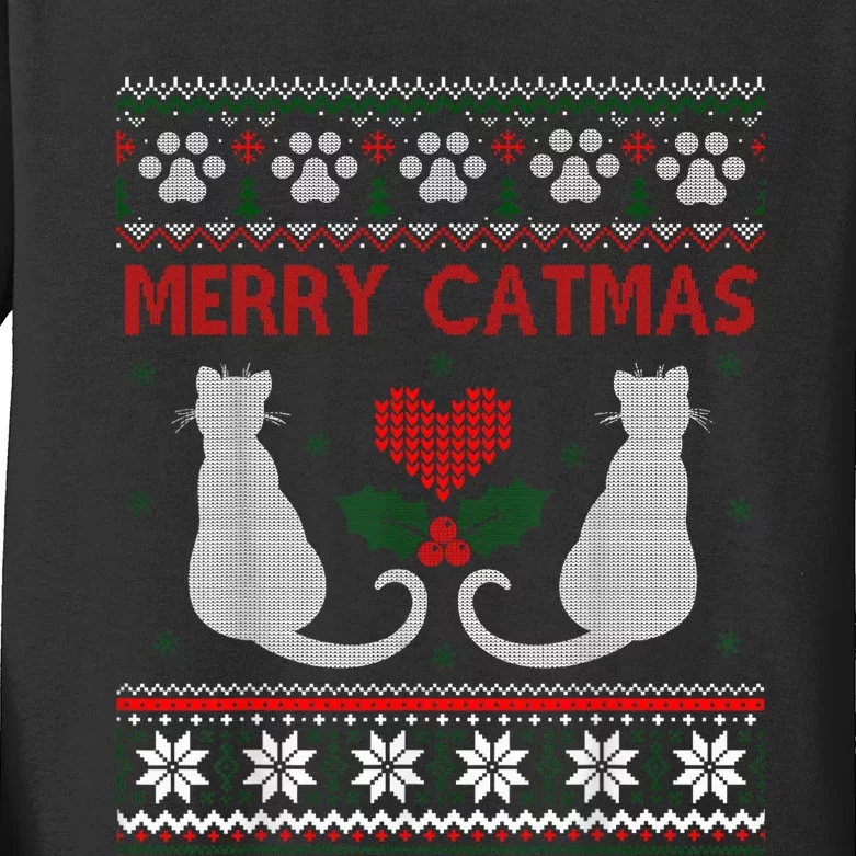 Funny Merry Catmas Ugly Christmas Sweater Kids Long Sleeve Shirt