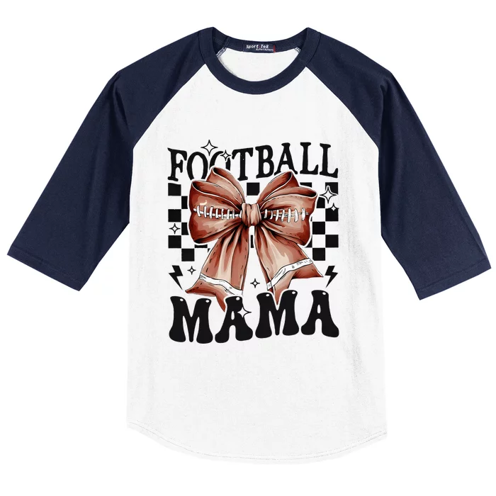 Football Mama Coquette Bow Funny Football Game Day Sport Mom Baseball Sleeve Shirt