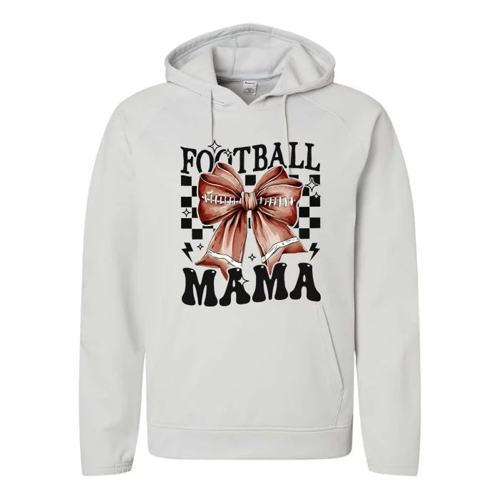 Football Mama Coquette Bow Funny Football Game Day Sport Mom Performance Fleece Hoodie