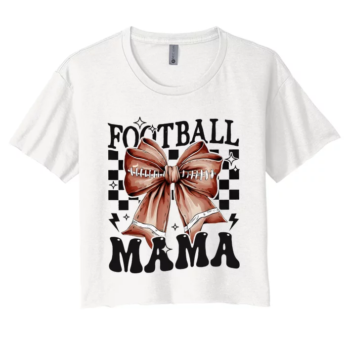 Football Mama Coquette Bow Funny Football Game Day Sport Mom Women's Crop Top Tee