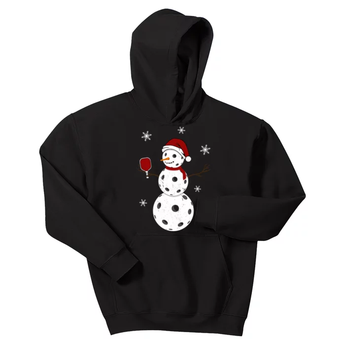 Funny Merry Christmas Snowman Playing Pickleball Kids Hoodie