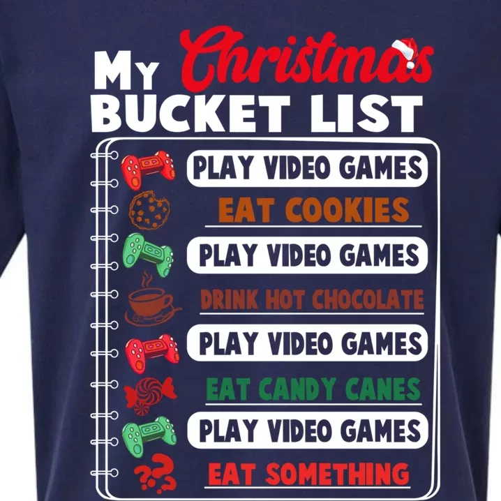 Funny My Christmas Bucket List Video Games Gamer Teens Gift Sueded Cloud Jersey T-Shirt