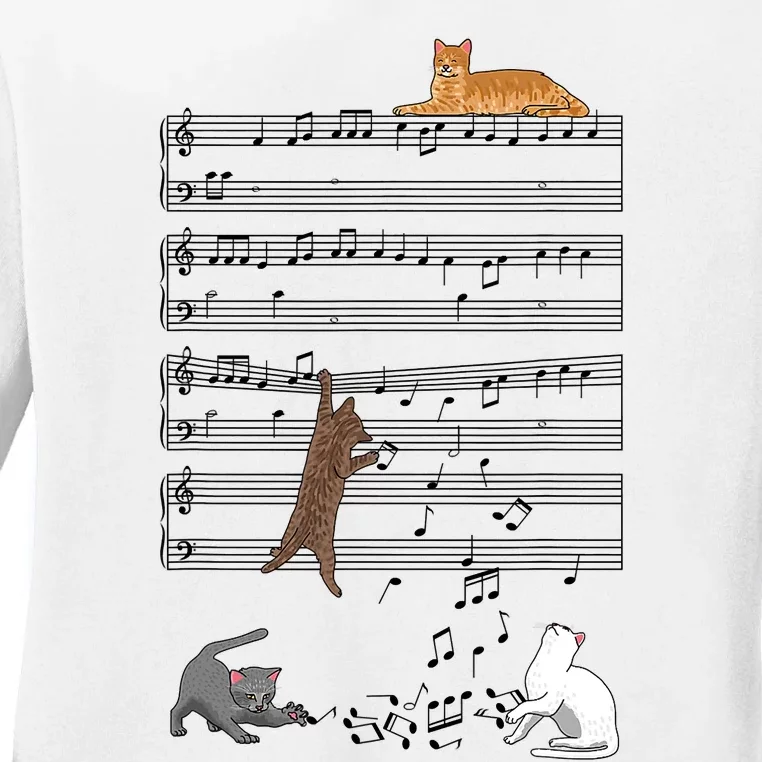 Funny Musical Cat Music Note Lover Ladies Long Sleeve Shirt