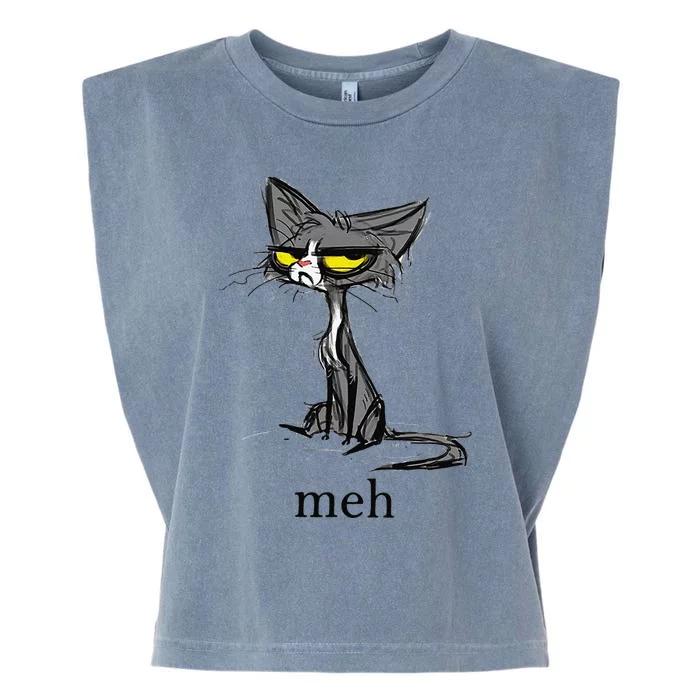 Funny Meh Cat Gift For Cat Lovers Garment-Dyed Women's Muscle Tee