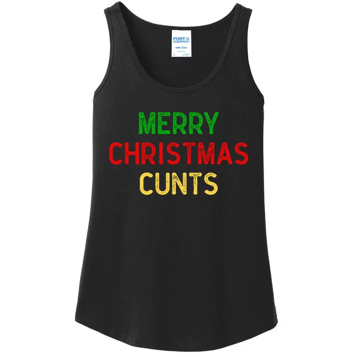 Funny Merry Christmas Cunts Vintage Retro Ladies Essential Tank