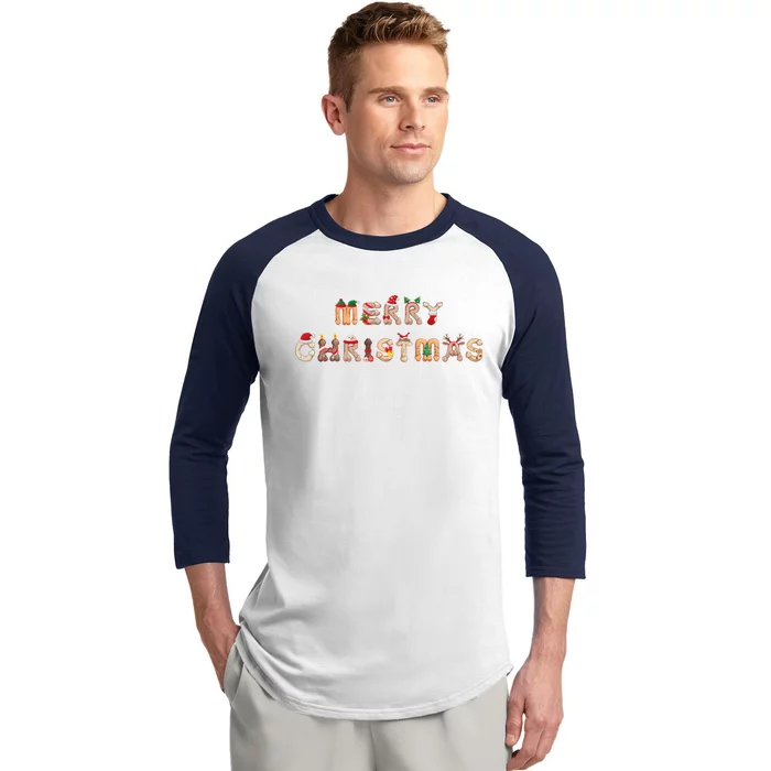 Funny Merry Christmas Crazy Xmas Merry Christmas Alphabet Gift Baseball Sleeve Shirt