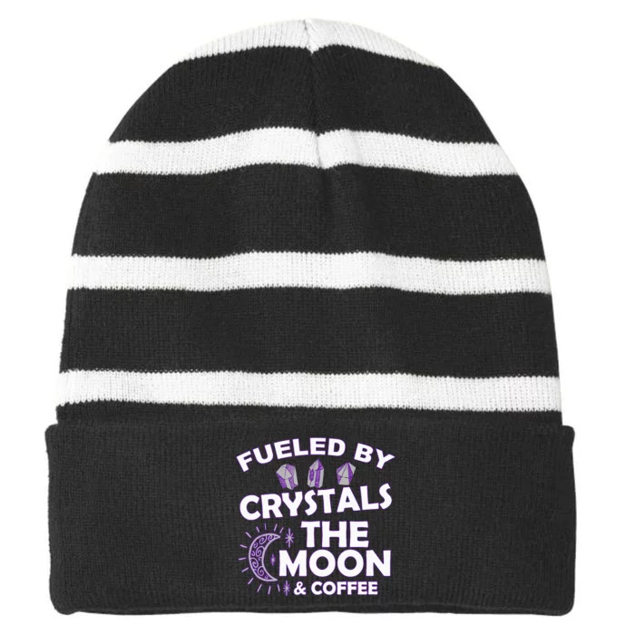 Full Moon Crystals & CoffeeOccultWitchWicca Striped Beanie with Solid Band