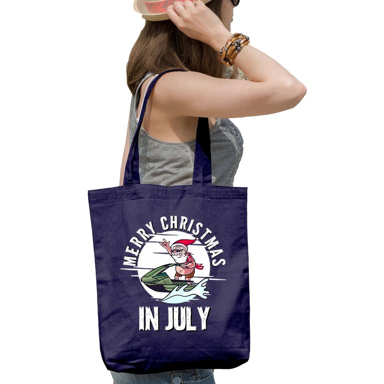 Funny Merry Christmas In July Santa On A JetSki Summer Tote Bag