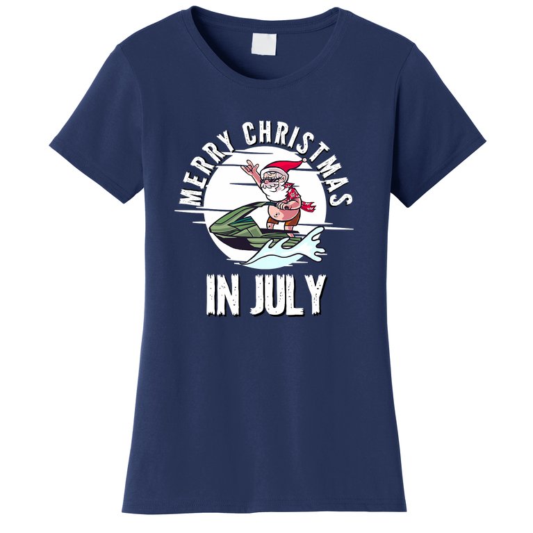 Funny Merry Christmas In July Santa On A JetSki Summer Women's T-Shirt
