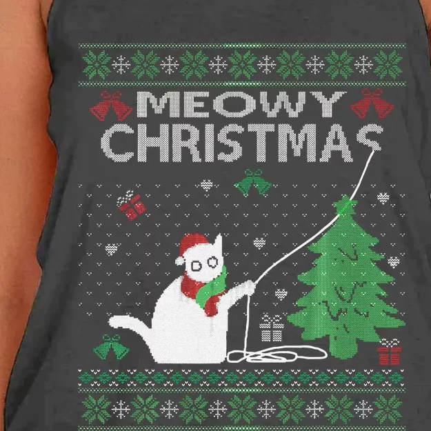 Funny Meowy Christmas Cats Xmas Cute Cat Lover Ugly Sweater Women's Knotted Racerback Tank