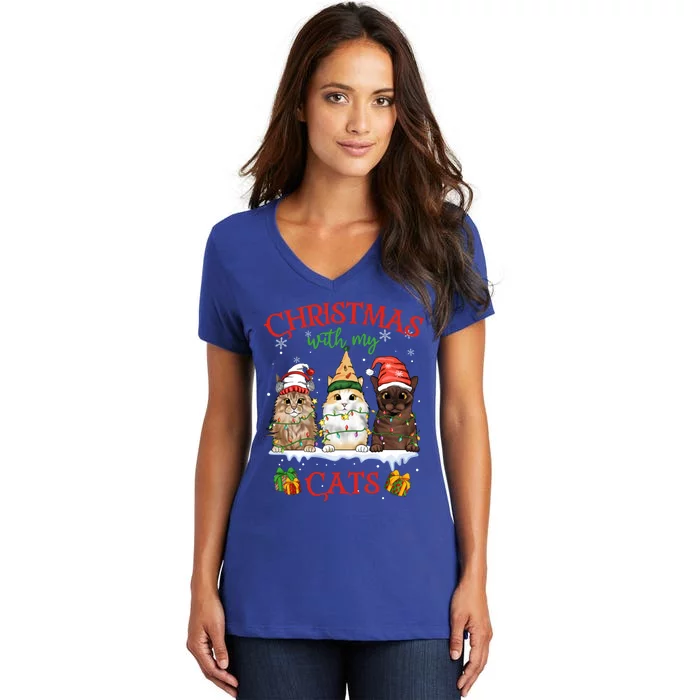 Feline Meowy Catmas Lover Christmas With My Cats Meaningful Gift Women's V-Neck T-Shirt