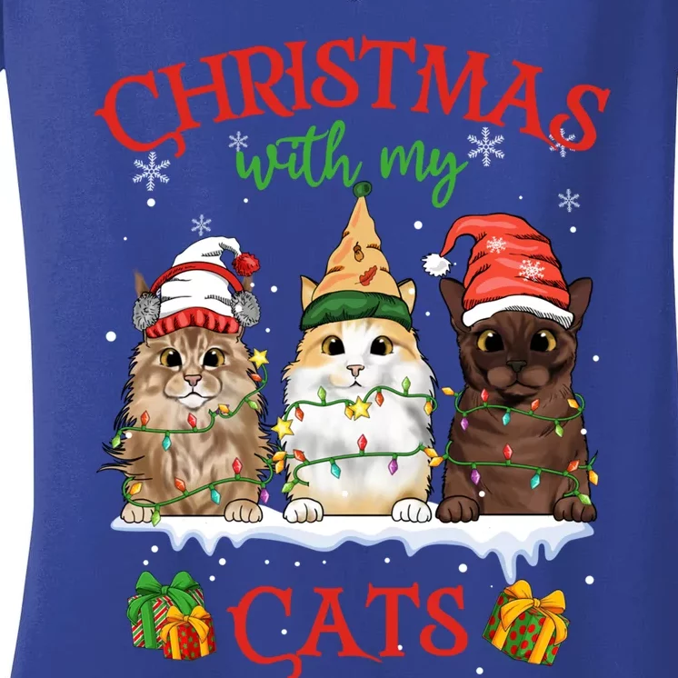 Feline Meowy Catmas Lover Christmas With My Cats Meaningful Gift Women's V-Neck T-Shirt