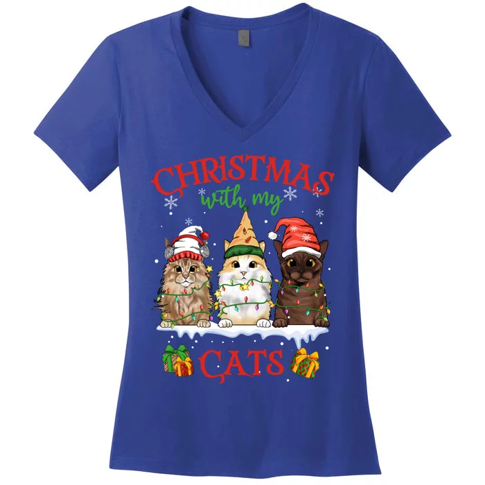 Feline Meowy Catmas Lover Christmas With My Cats Meaningful Gift Women's V-Neck T-Shirt