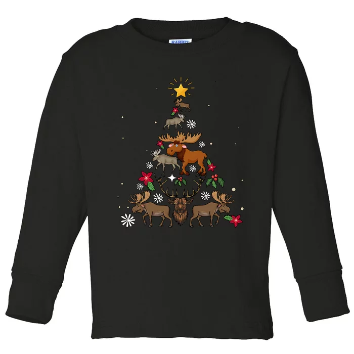 Funny Moose Christmas Tree Happy Holiday Season Toddler Long Sleeve Shirt