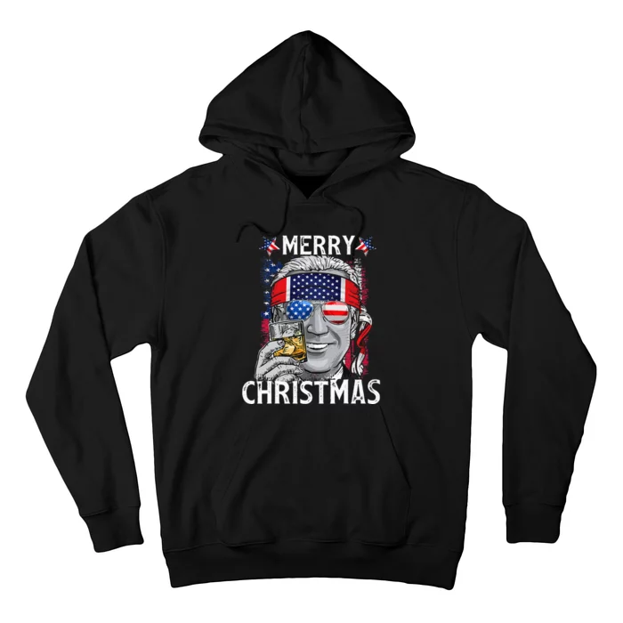 Funny Merry Christmas Joe Biden 4th Of July US American Flag Hoodie