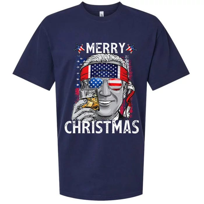 Funny Merry Christmas Joe Biden 4th Of July US American Flag Sueded Cloud Jersey T-Shirt