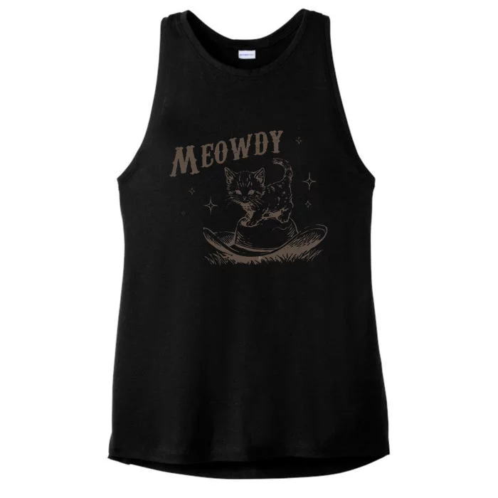 Funny Meowdy Cute Kitten Cat Country Western Vintage Ladies Tri-Blend Wicking Tank