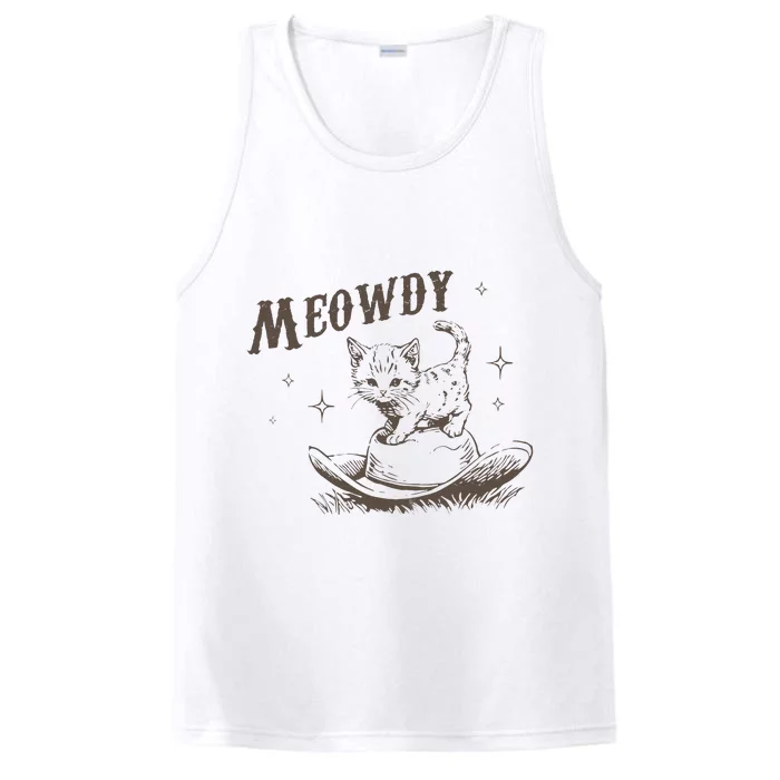 Funny Meowdy Cute Kitten Cat Country Western Vintage Performance Tank