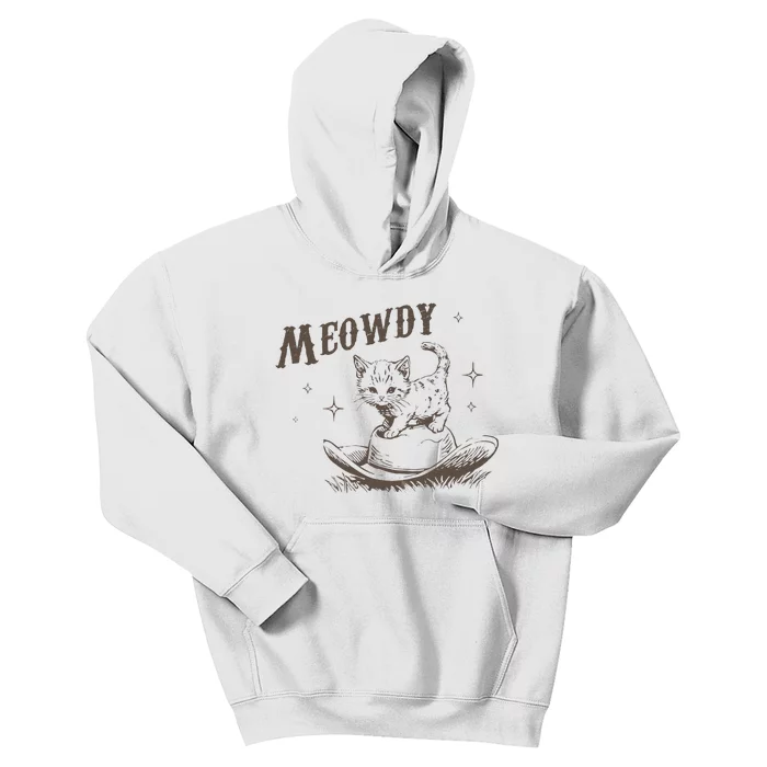 Funny Meowdy Cute Kitten Cat Country Western Vintage Kids Hoodie