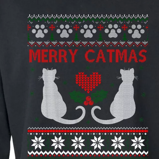 Funny Merry Catmas Ugly Christmas Sweater Cropped Pullover Crew