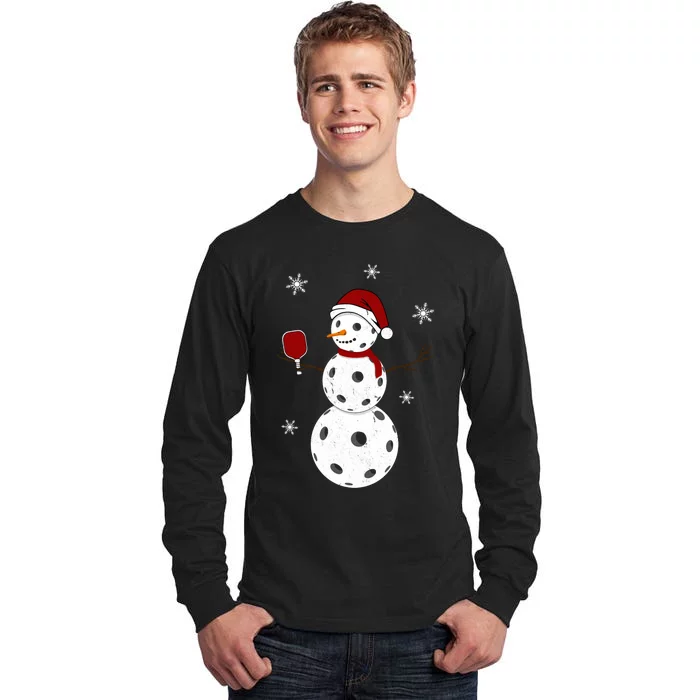 Funny Merry Christmas Snowman Playing Pickleball Long Sleeve Tall Long Sleeve T-Shirt