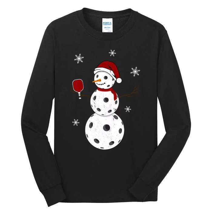 Funny Merry Christmas Snowman Playing Pickleball Long Sleeve Tall Long Sleeve T-Shirt