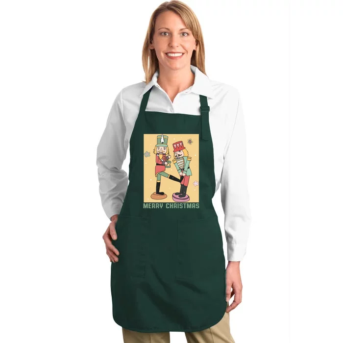 Funny Merry Christmas Nut Cracker Getting Nut Cracked Full-Length Apron With Pocket