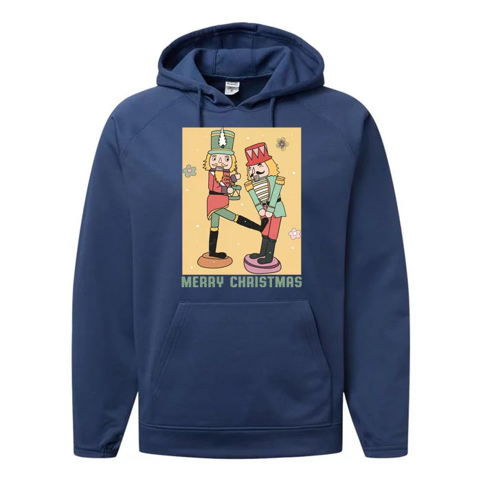 Funny Merry Christmas Nut Cracker Getting Nut Cracked Performance Fleece Hoodie