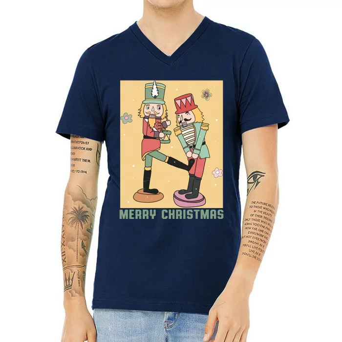 Funny Merry Christmas Nut Cracker Getting Nut Cracked V-Neck T-Shirt