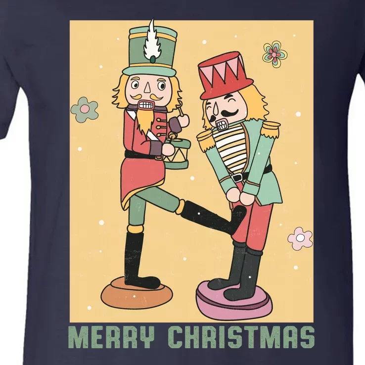 Funny Merry Christmas Nut Cracker Getting Nut Cracked V-Neck T-Shirt