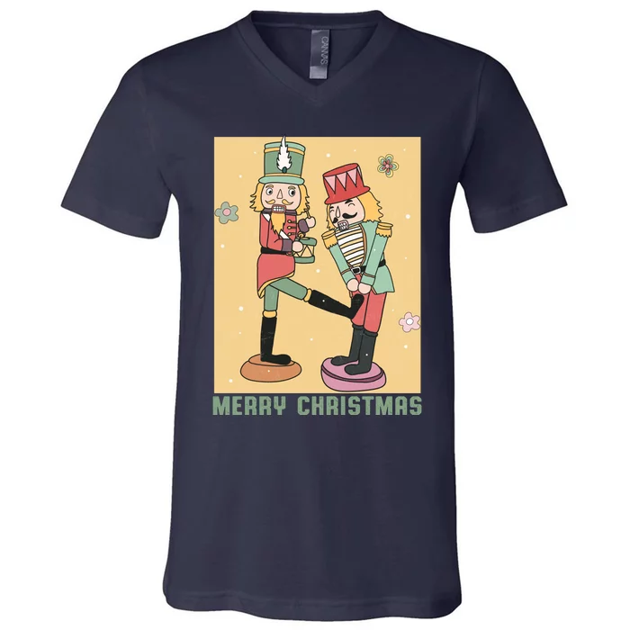 Funny Merry Christmas Nut Cracker Getting Nut Cracked V-Neck T-Shirt