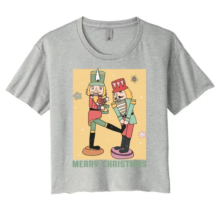 Funny Merry Christmas Nut Cracker Getting Nut Cracked Women's Crop Top Tee