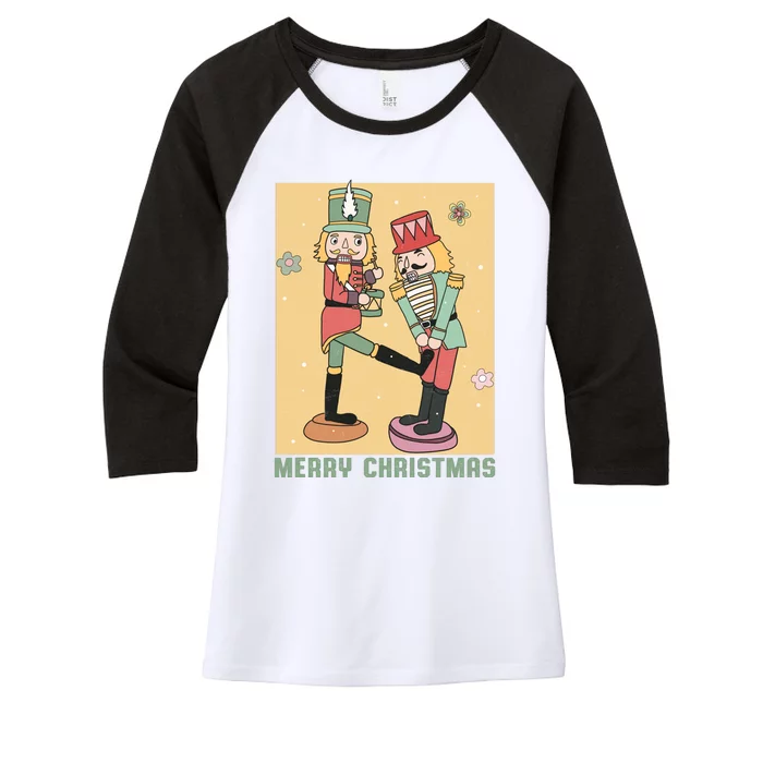 Funny Merry Christmas Nut Cracker Getting Nut Cracked Women's Tri-Blend 3/4-Sleeve Raglan Shirt