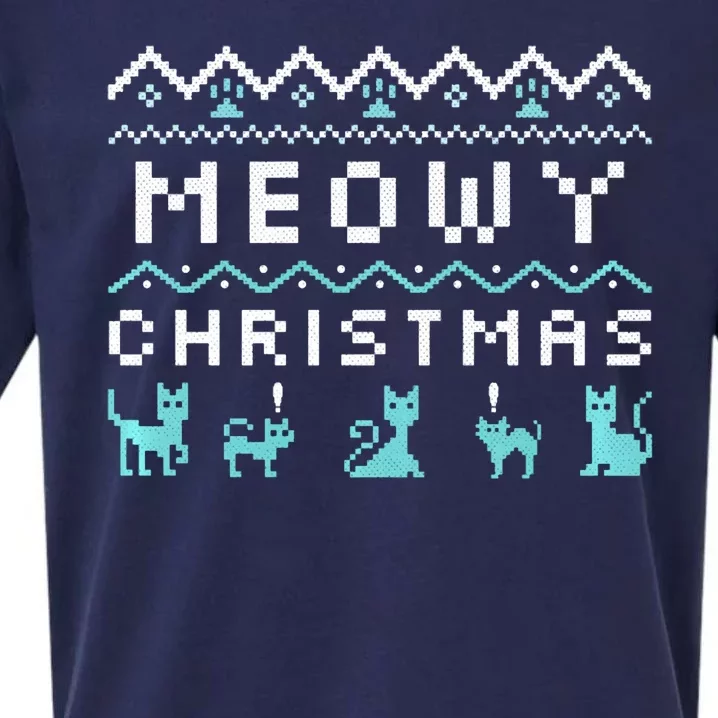 Funny Meowy Christmas Sueded Cloud Jersey T-Shirt