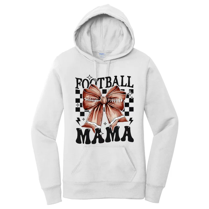 Football Mama Coquette Bow Funny Football Game Day Sport Mom Women's Pullover Hoodie