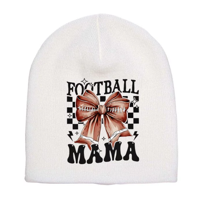 Football Mama Coquette Bow Funny Football Game Day Sport Mom Short Acrylic Beanie