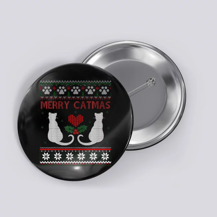 Funny Merry Catmas Ugly Christmas Sweater Button