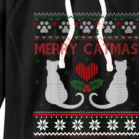 Funny Merry Catmas Ugly Christmas Sweater Women's Fleece Hoodie