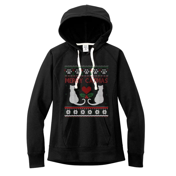 Funny Merry Catmas Ugly Christmas Sweater Women's Fleece Hoodie