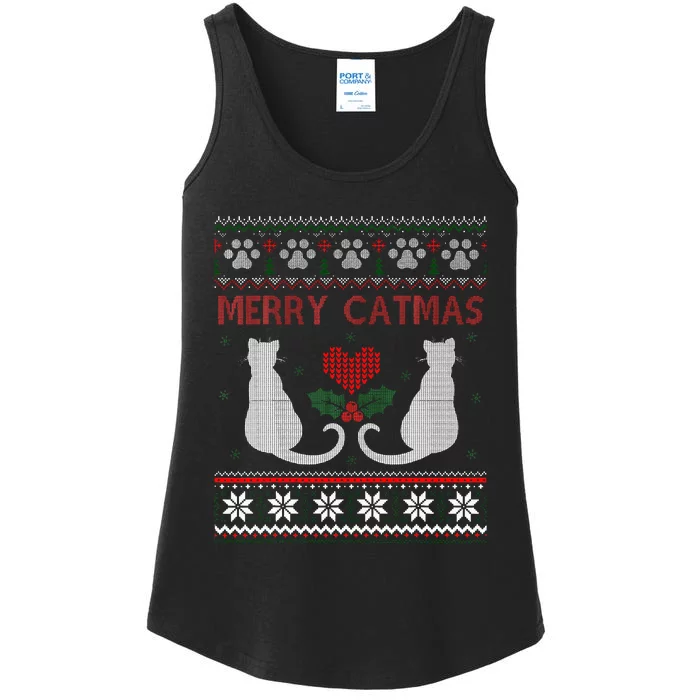 Funny Merry Catmas Ugly Christmas Sweater Ladies Essential Tank