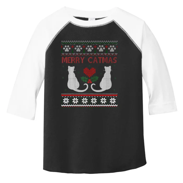 Funny Merry Catmas Ugly Christmas Sweater Toddler Fine Jersey T-Shirt