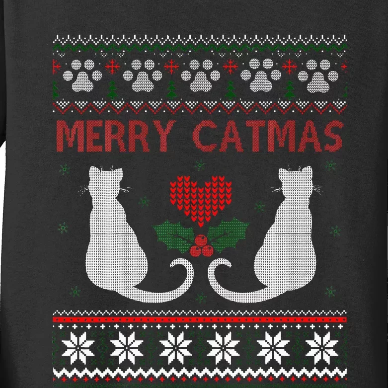 Funny Merry Catmas Ugly Christmas Sweater Kids Long Sleeve Shirt