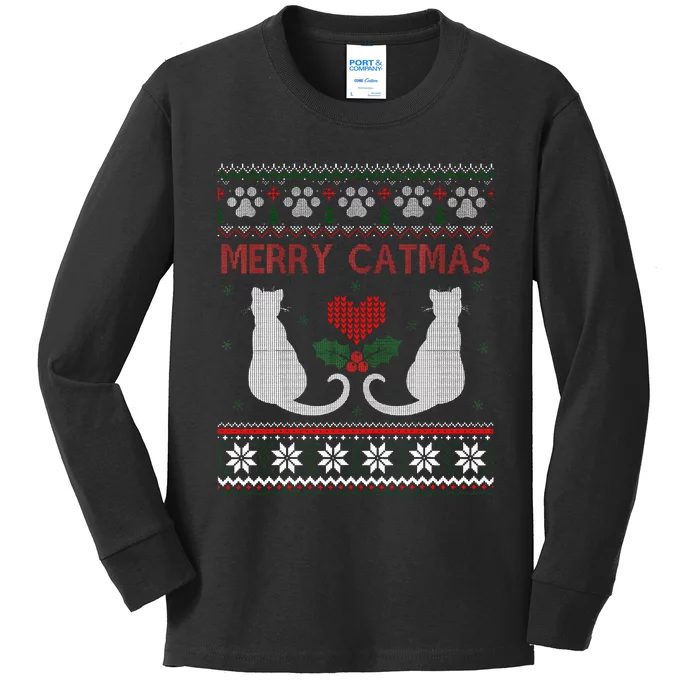 Funny Merry Catmas Ugly Christmas Sweater Kids Long Sleeve Shirt