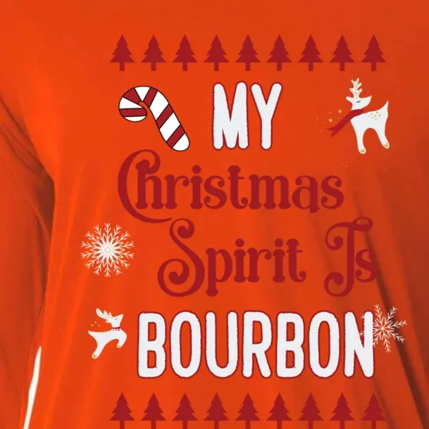 Fun My Christmas Spirit Is Bourbon Holiday Design Funny Gift Cooling Performance Long Sleeve Crew