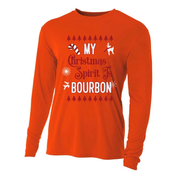 Fun My Christmas Spirit Is Bourbon Holiday Design Funny Gift Cooling Performance Long Sleeve Crew