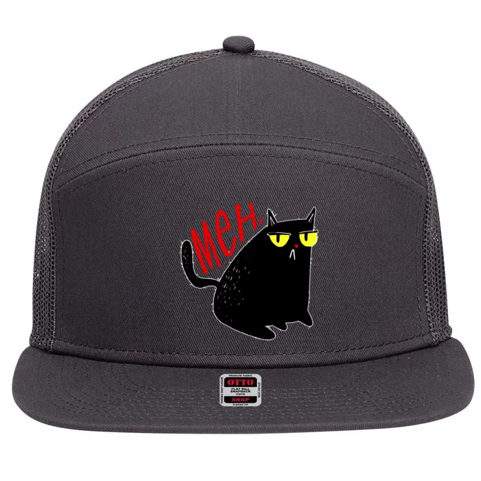 Funny Meh. Cat Meme For Cat Lovers 7 Panel Mesh Trucker Snapback Hat