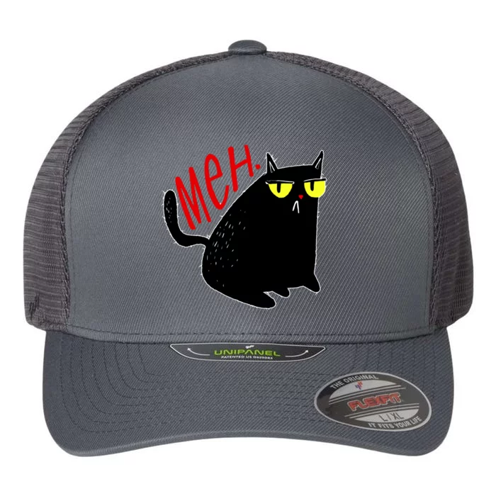 Funny Meh. Cat Meme For Cat Lovers Flexfit Unipanel Trucker Cap